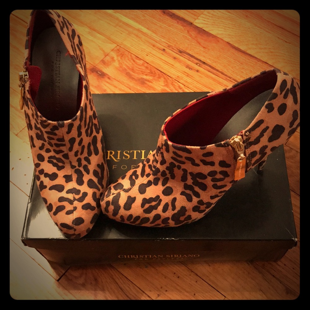 Leopard heel booties by Christian Siriano